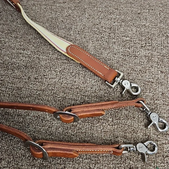 Hunn Saddlery Maker Quality Leather Suspenders Sz Med Adjustable Silver Hardware - Picture 5 of 10